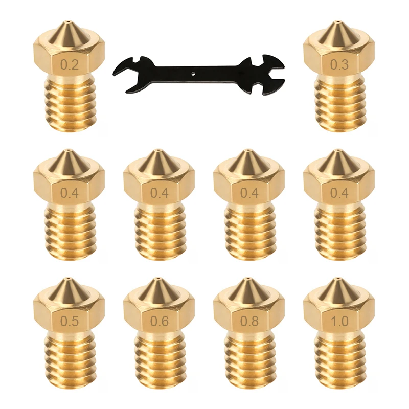 

10pcs 3D Printer V6 M6 Threaded E3D Brass Nozzle 0.2/ 0.3/0.4/0.5/0.6/0.8/1.0mm for 1.75mm filament V5 V6 Hotend Extruder