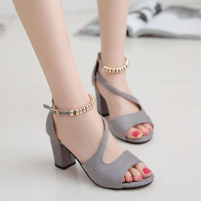 

A- line Strap Sandals Summer 2019 New Style Korean-style Chunky-Heel Versatile Open Toe Fashion High-heeled Shoes