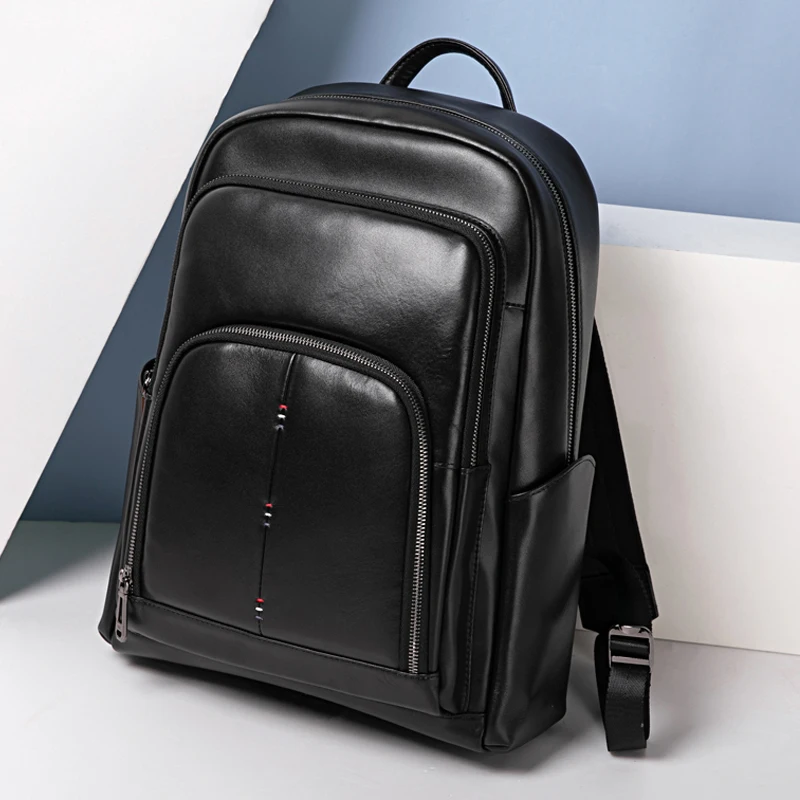 

Backpack Men's Genuine Leather Backpack Business Casual Double Shoulder 16 Inch Laptop Travel Bag Cowhide Waterproof Outdoor