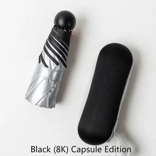 black 8k Серебряный титановый карманный зонтик капсула зонтик мини-светильник маленькие карманные зонтики анти-УФ Складные компактные Чехлы Солнечный дождливый - Цвет: black 8k