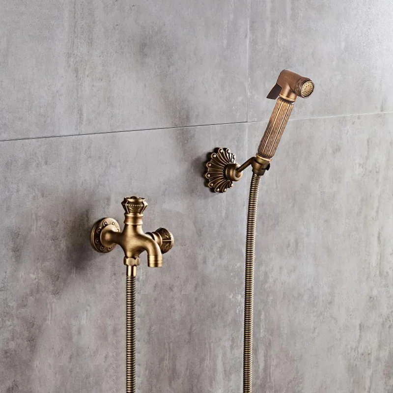 Bidet Faucets Antique Brass Bathroom Shower Blow-fed Spray Gun Nozzle Toilet Faucet Single Cold Water Taps Bathtub | Обустройство