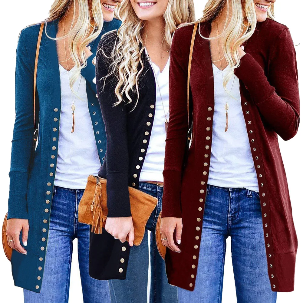Cardigan Long Sleeve Snap Button Down 