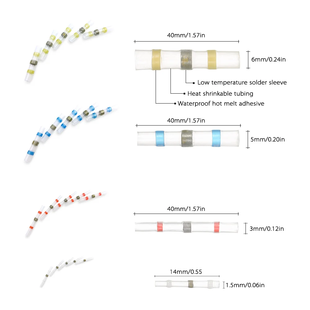 100 шт. припоя уплотнения провода соединители термоусадочные стыковые соединители электрические водонепроницаемые изолированные морские автомобильные медные