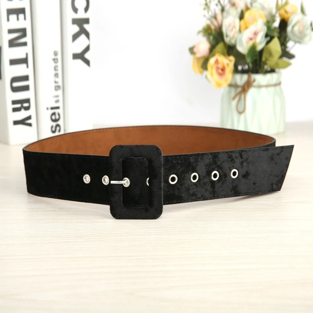 Colle Store Women Fashion Waistband For Dress Wide Belt Adjustable Belts Velvet Belts For Women 5cm Black Flannel