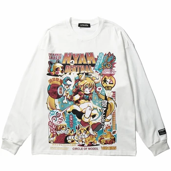 

Men Hip Hop T Shirt Funny Anime Girl Japanese Harajuku Streetwear Tshirt Long Sleeve Tops Tees Cotton Loose Cartoon T-Shirts