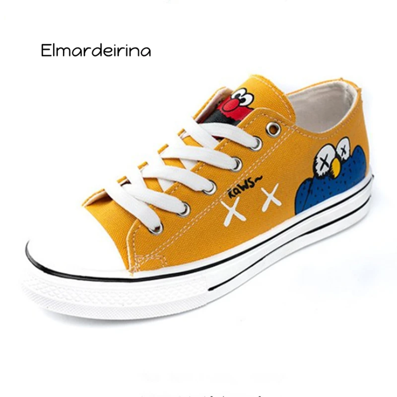 

Women Flat Cartoon Canvas Shoes 2018 New Summer White Lace Up Student Board Shoes Ladies Casual Shoes Female Sneakers