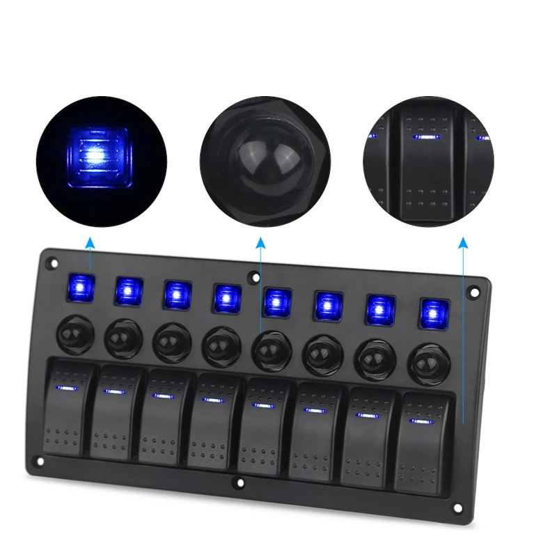8 банд переключатель панели автомобиля Стайлинг Водонепроницаемый 12 в авто лодка морской Красный светодиод кулисный переключатель панель автоматические выключатели с предохранителем синий