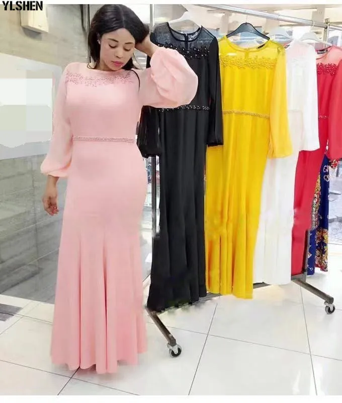 XXXL African Dresses for Women Dashiki Nail Bead African Clothes Lace Embroidered African Gown Skirt Long Sleeve Africa Dress 01