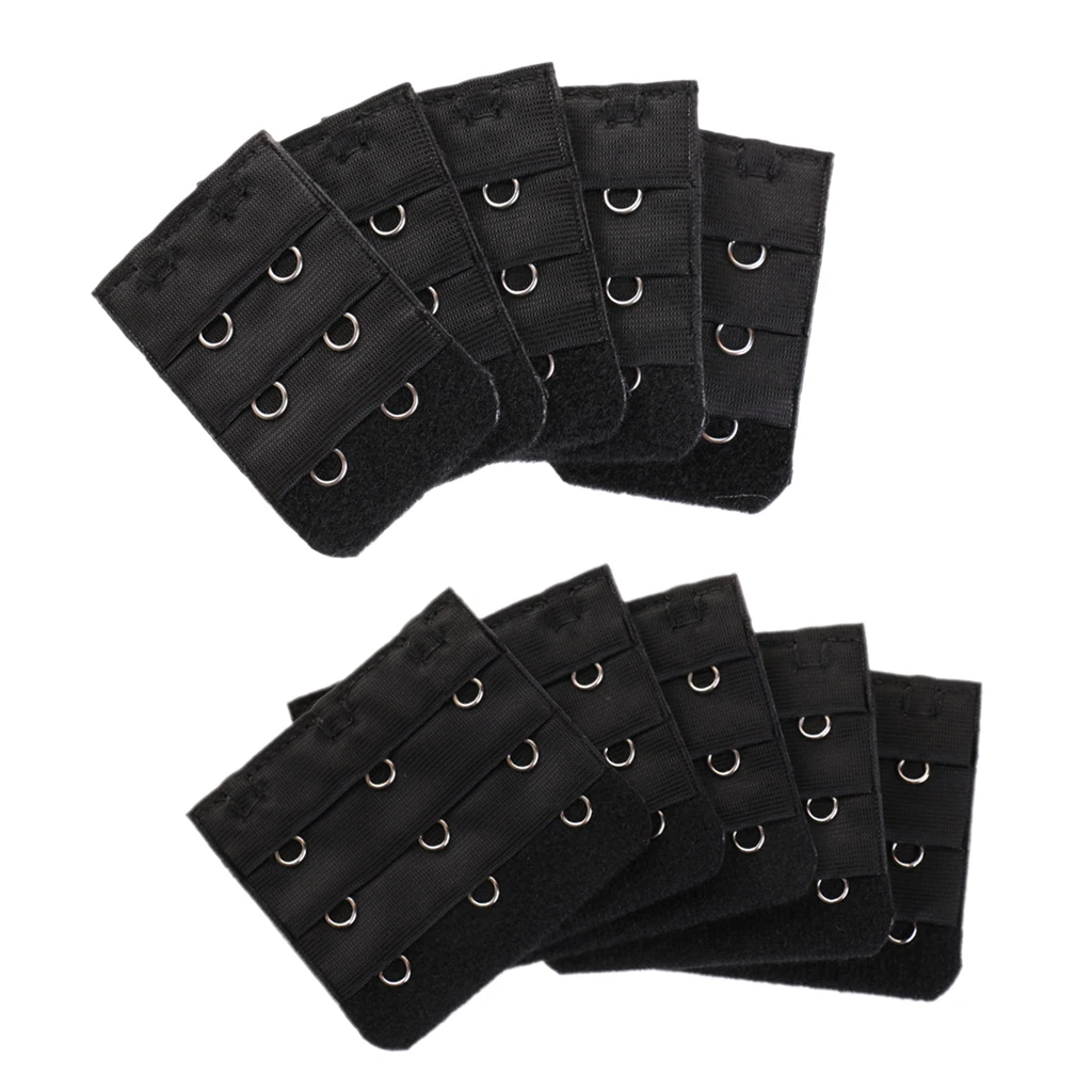

Pack of 10 Piece Elastic Bra Extender Easily Fit Bra Extension Straps with 3 Rows 2 Hook- Black Adjustable Belt Buckle Underwear