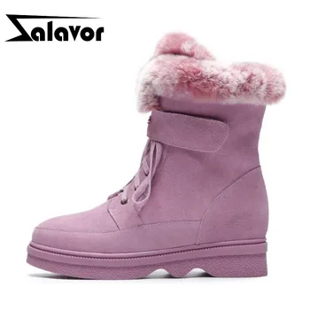 

ZALAVOR Real Leather Women Ankle Boots Thick Fur Warm Winter Shoes Women Zipper Fashion High Heel Daily Footwear Size 34-39