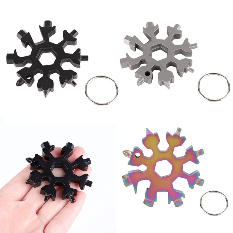 

Snowflake Multi Pocket Tool Spanner Hex Wrench Multifunction Multipurpose Camp Survive Outdoor Hike Keyring Key Ring Bot EDC