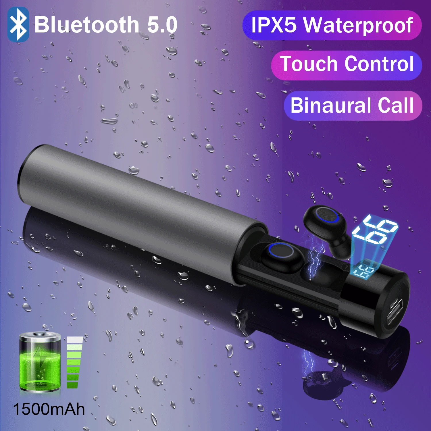 722.18руб. 20% СКИДКА|Настоящие Беспроводные Bluetooth 5,0 наушники TWS IPX5 беспроводные наушники водонепроницаемые сенсорные Bluetooth спортивные наушники внешний аккумулятор 1500 мАч-in Наушники и гарнитуры from Бытовая электроника on AliExpress - 11.11_Double 11_Singles' Day