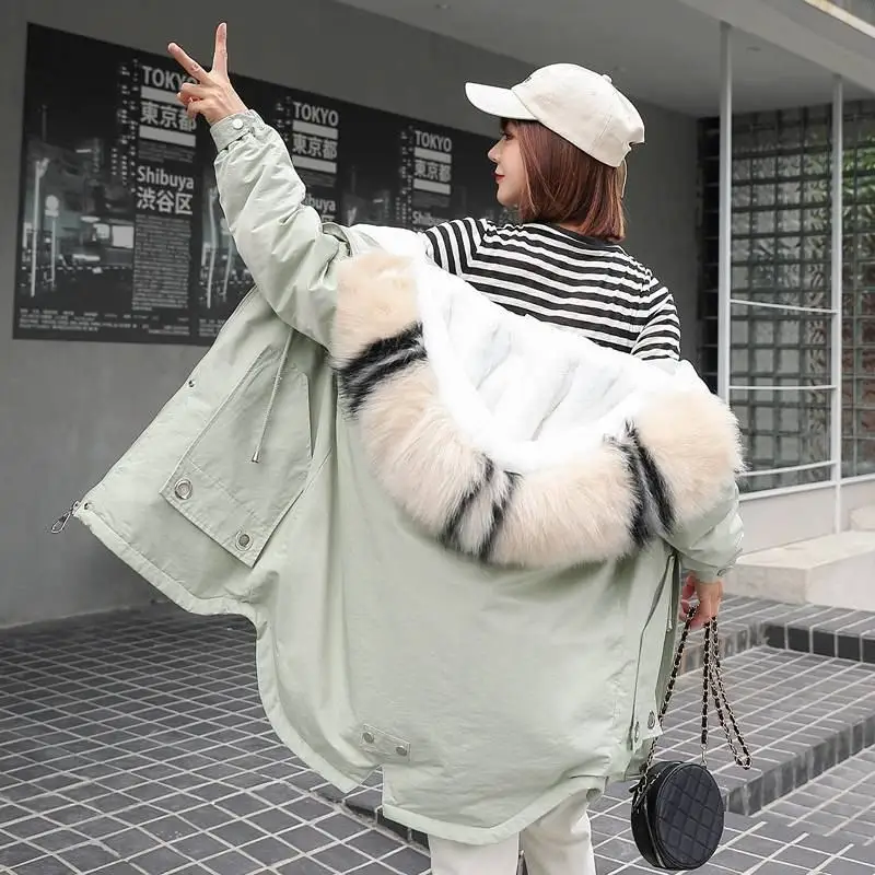 Best Women 2019 Winter Big Faux Fur Collar Oversize Cotton Padded Coat Female Thicken Warm Wadded Jacket Parka Manteau Femme Z41