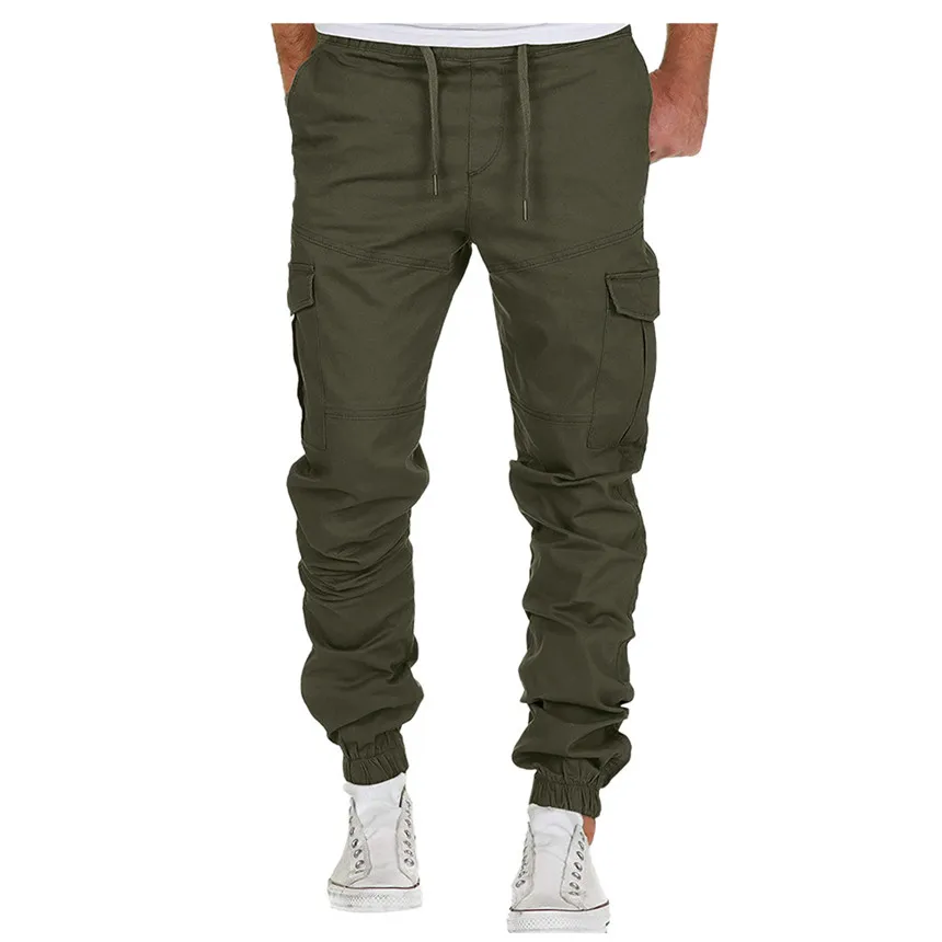 Mens Pants Autumn Fashion Men's Sport Pure Color Pants Bandage Casual Loose Sweatpants Drawstring Pant Side Multi Pocket Pants