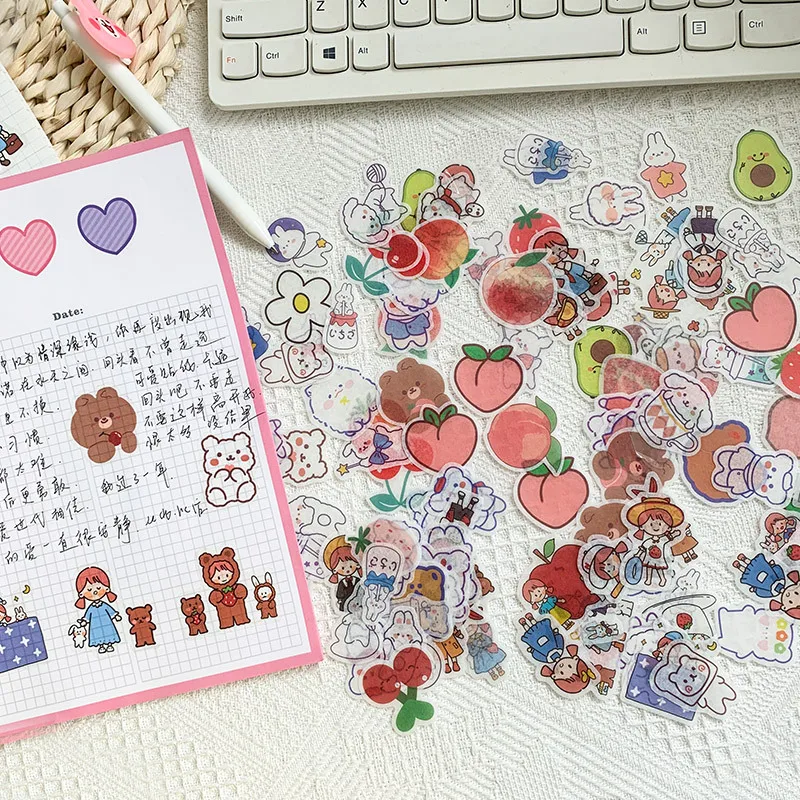 Cute Girl Animals Fruit Avocado Party Washi Paper Stickers Scrapbooking Journaling Korean Sticker Stationery Dairy Stickers afbeelding