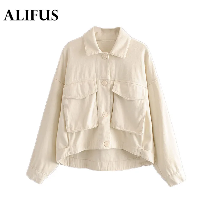 

Fashion Za Women Pockets Design Vintage Denim Jacket Female Long Sleeve Single-breasted Plus Size Autumn Jacket Crop chaqueta