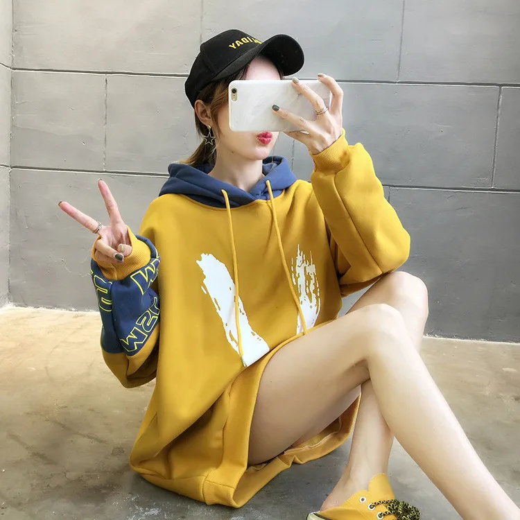 Зимние толстовки, Женская толстовка, Harajuku, теплый пуловер с капюшоном, топы, повседневные, корейские, свободные, спортивный костюм, толстовки, свитер