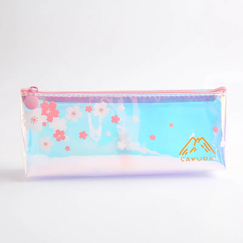 Mohamm лазерная сумка-карандаш с цветком вишни Эстетическая розовая девушка сердце Противоударная сумка простой прозрачный Карандаш сумка - Цвет: C
