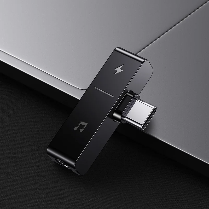 USAMS type C до 3,5 мм адаптер Jack Male to Famale USB C OTG зарядный адаптер для Xiaomi 6 samsung адаптер мобильного телефона - Цвет: Черный