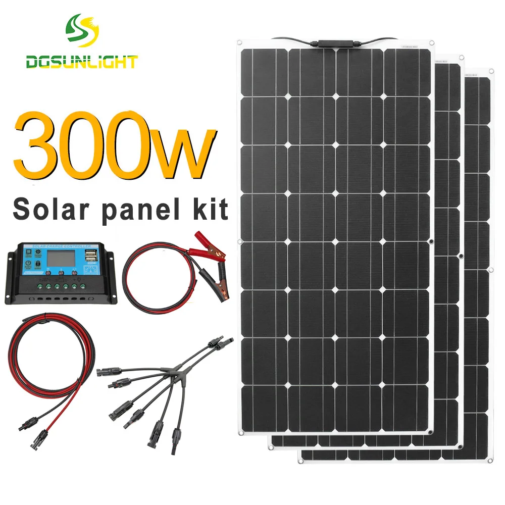 300w solar panel kit complete for home outdoor camping panel solar charger 12v  with home system regulator