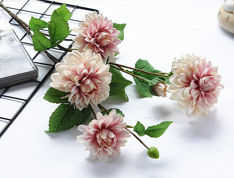 Роскошный длинный стебель Dahlia Guanyin Искусственные цветы из шелка DIY Свадебные украшения на день рождения Домашний декор для стола Флорес