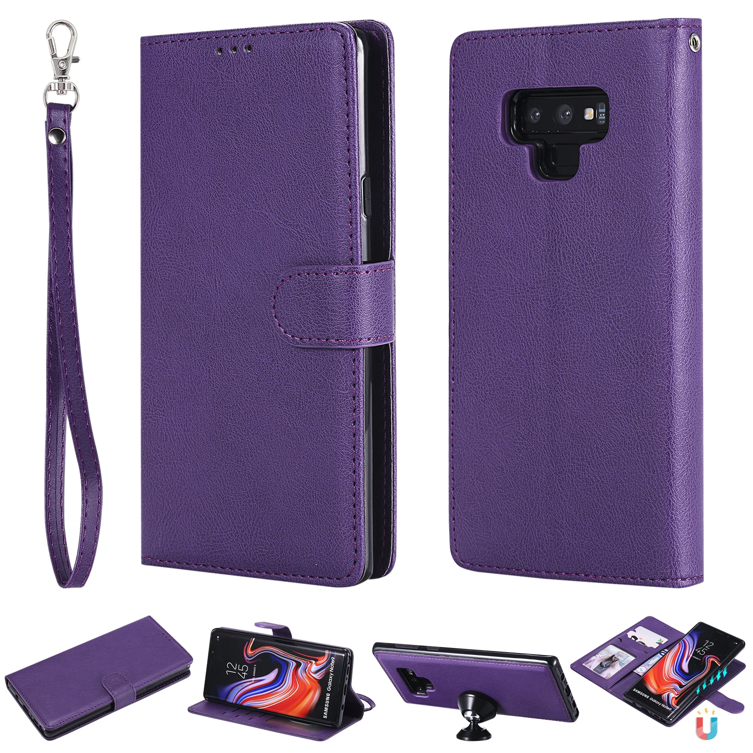 Business New Solid color Flip Wallet Case PU Leather Phone for Samsung galaxy note 3 4 8 9 Anti knock Fitted |
