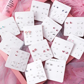 

Korean Fashion Small Stud Earrings Set Simple Fresh Rhinestone Simulated Pearl Earrings For Women Heart Star Statement Earrings