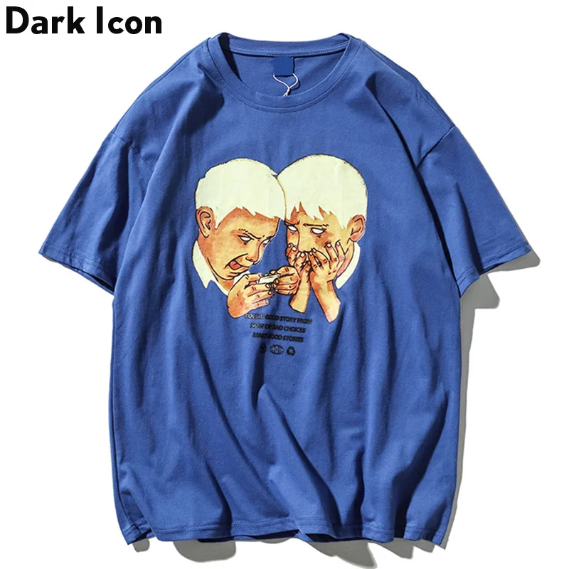 Dark Icon Funny Printed Short Sleeve T-shirt Round Neck Men Street Hip Hop T Shirt Cotton Tees | Мужская одежда