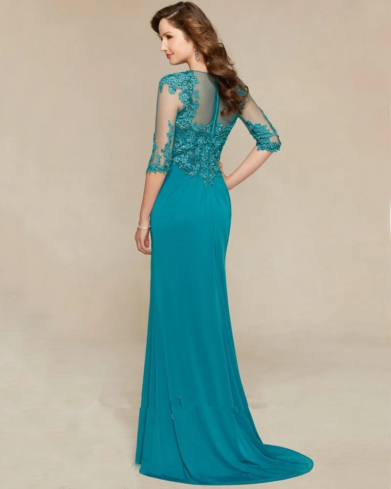 Новая мода vestido de festa аппликационные Жемчужины для Кружева Бисероплетение свадеб элегантные платья для матери невесты с половинным рукавом