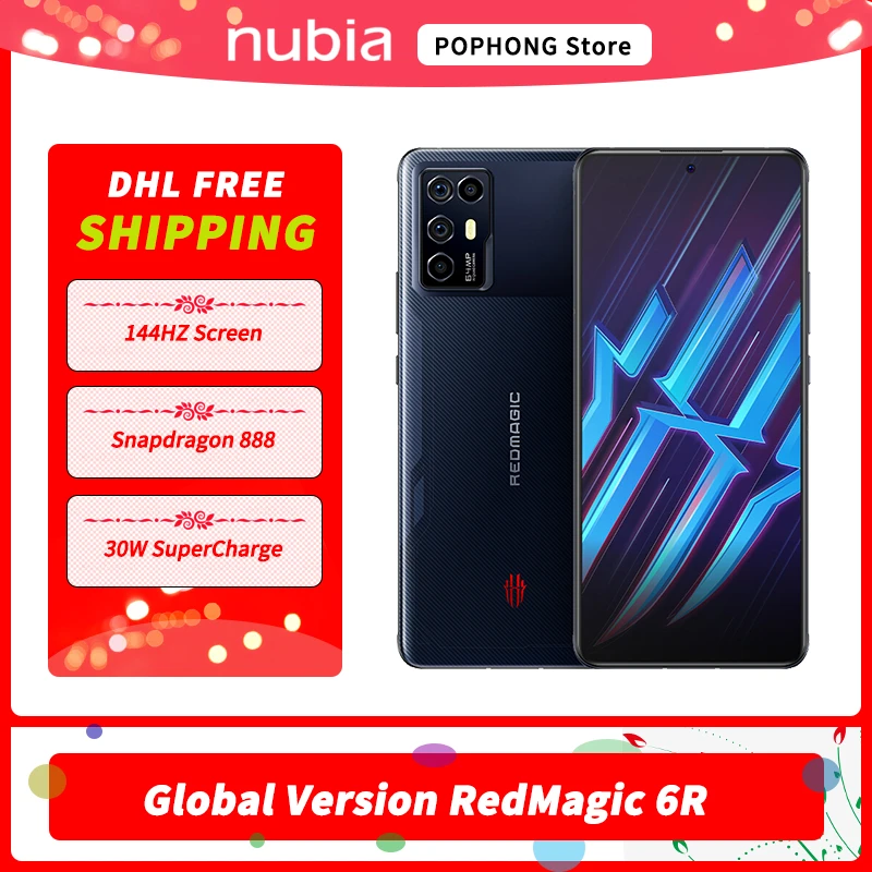8gb ddr3 DHL Free Ship Global Version Nubia RedMagic 6R Gaming Smartphone 6.67‘’ Snapdragon 888 Octa Core 64MP Quad Camera Red Magic 6R 8gb ram