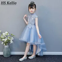 Платья с цветочным узором для девочек на свадьбу; нарядное платье принцессы для маленьких девочек; высокий низкий синий цвет