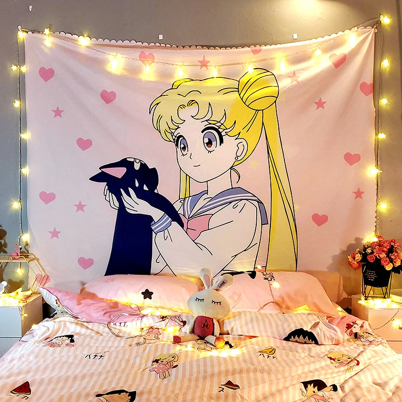 

Macrame anime tapestry cute sailor moon room decor college dorm decoration kawaii fairy washing tapestry hanging pink tapestrys