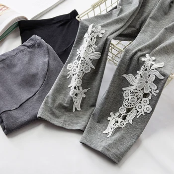 

2003# Embroidery Lace Applique Modal Maternity Legging Summer Casual Belly Short Clothes for Pregnant Women Pregnancy Capris