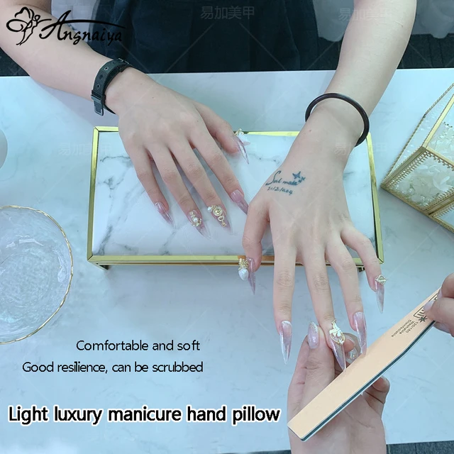 ANGNYA tavolo per Manicure in marmo di lusso cuscino per mani per Nail Art cuscino per poggiabraccia per Manicure in pelle PU per salone di arte del chiodo Manicure per la casa 1