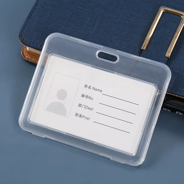 Unisex Women Men Transparent Card Cover Sleeve Work ID Clear Card Holder Protector Cover Badge Office School Supply Horizontal Clear