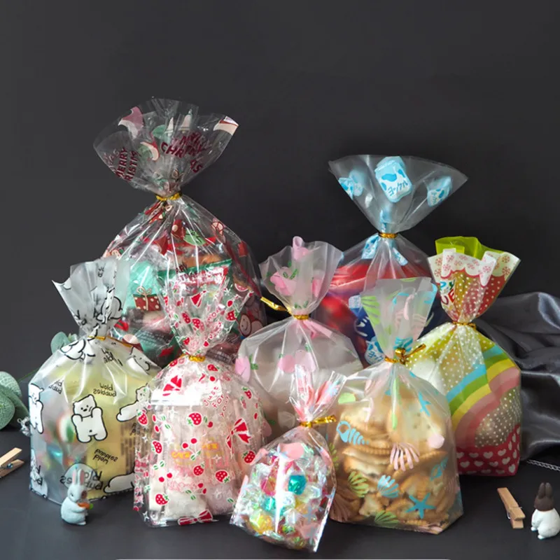 

50Pcs Biscuit Candy Baking Snack Packaging Color Flat Mouth Children Holiday Toys Wedding New Year Gift Bags With Wire