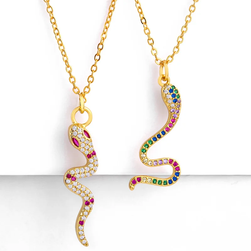 Радужное циркониевое ожерелье в форме змеи, ожерелье с кулоном, красивая цепочка свитер с кулоном, Женские Ювелирные аксессуары