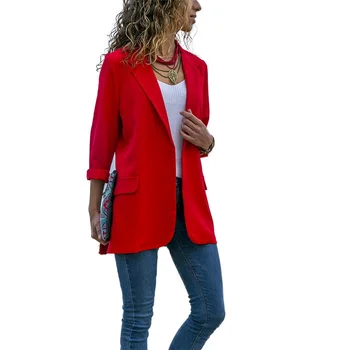 

Women Blazer Fashion Solid Color Slim Suit Blazer Red Long Sleeve Stitching Business Cardigan