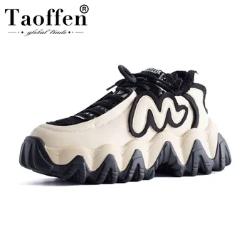 

Taoffen 2020 Ins Hot Winter Sneakers Fashion Punk Girl Black Shoes Woman Lace Up Warm Fur Sneakers Size 35-40
