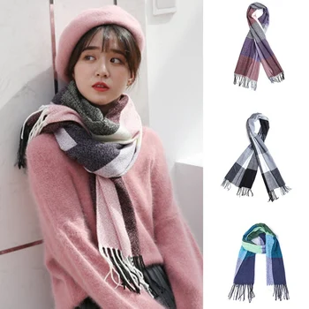

New Women's Winter Scarf Classic Plaid Scarf Female Warm Soft Cashmere Scarves Chunky Large Blanket Wrap Shawl Scarves