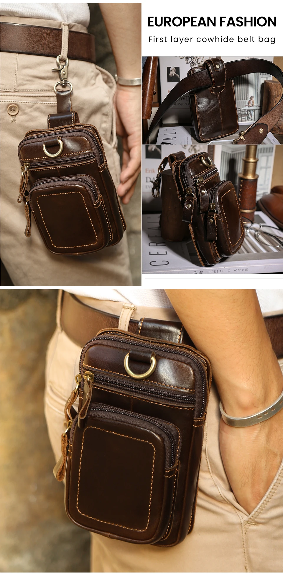 Joyir Herren Leder Hüft tasche Vintage Rindsleder Mann Gürtel tasche lässig männlich Gürtel tasche Hüft tasche Handy tasche neu – Detail 8