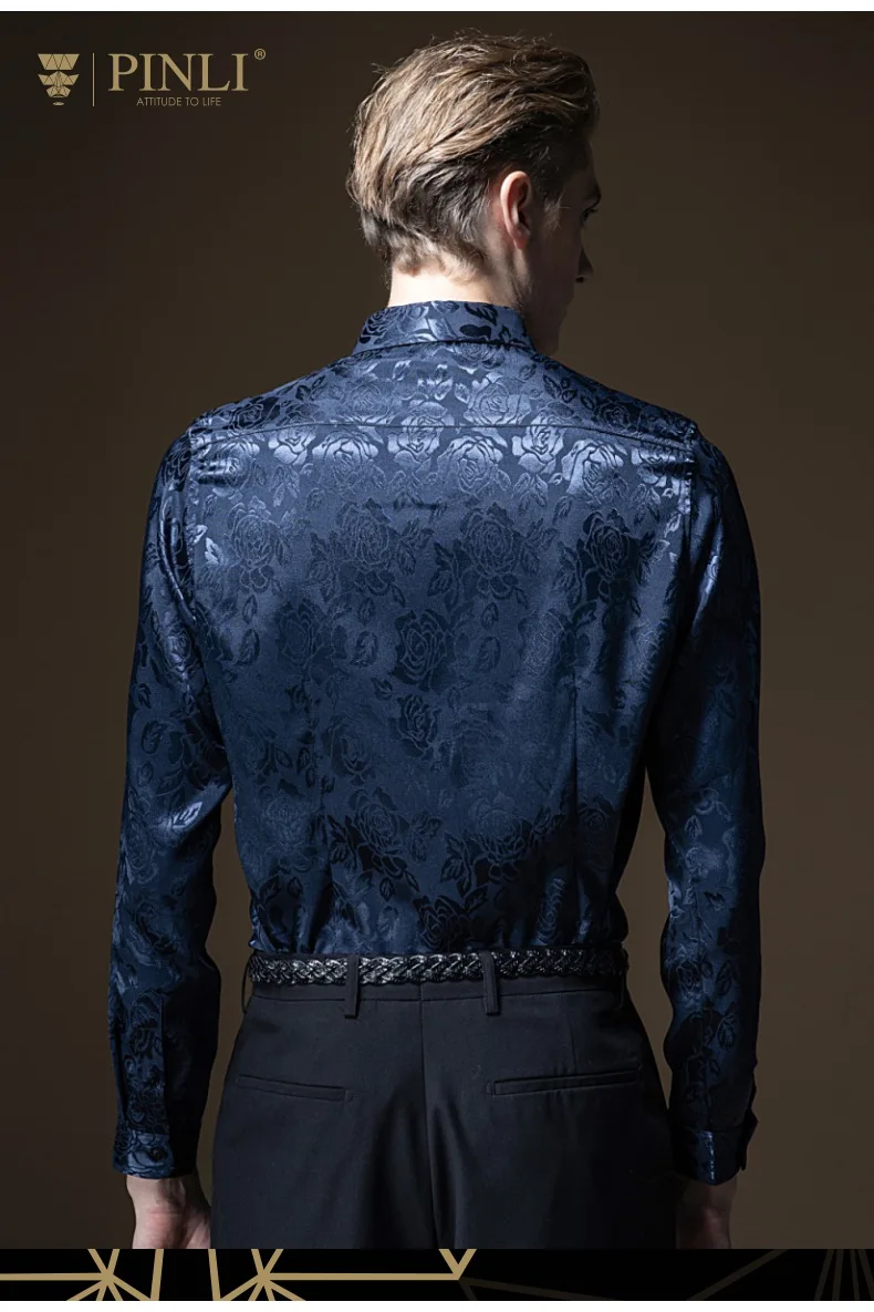 Camisa Social Лидер продаж Masculina Camiseta Pinli осень Новая Мужская квадратная жаккардовая тонкая рубашка с длинными рукавами B193413233