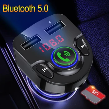 

JINSERTA 3.1A Dual USB Charger Bluetooth 5.0 FM Transmitter Handsfree Adapter Voltage Detection Support U Disk/TF Car Mp3 Player