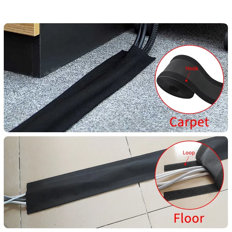 1 Meter Soft Adjustable Hook And Loop Office Desk Wire Cable Cover For Floor/Carpet/Trunk/Desk Office Supplies
