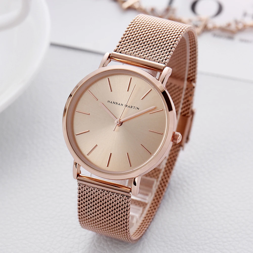 Hannah Martin New 2021 Top Brand Luxury Japan Quartz Wristwatch Stainless Steel Rose Gold Waterproof Watch for Women reloj mujer 2