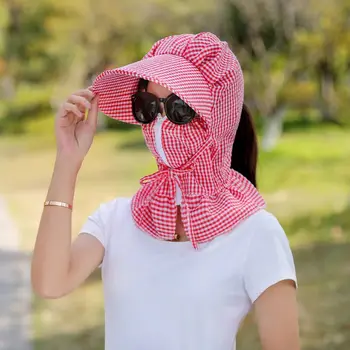 

2020 New Fashion Multifunction Plaid Summer Hat Outdoor Riding Cap Lady Anti-UV Sun Hat Cotton Women Wide Brim Sun Visor Cap