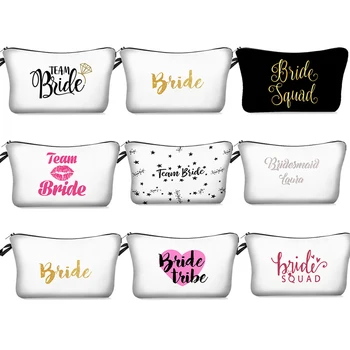 

Bridesmaid Wedding Bachelorette Party Team Bride Makeup Cosmetic Gift Bag Letter Printed Zipper Makeup Organizer Bag