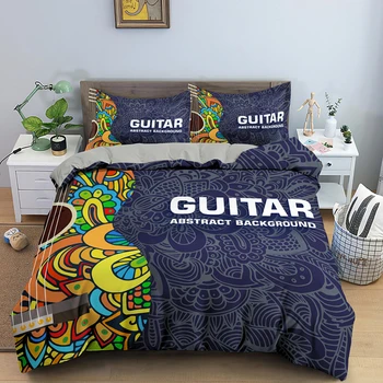 

Guitar Jazz Bedding Set Abstract Sheet Music Duvet Cover King Size Bedclothes 2/3PCS With Pillowcase Soft Material Bed Sets