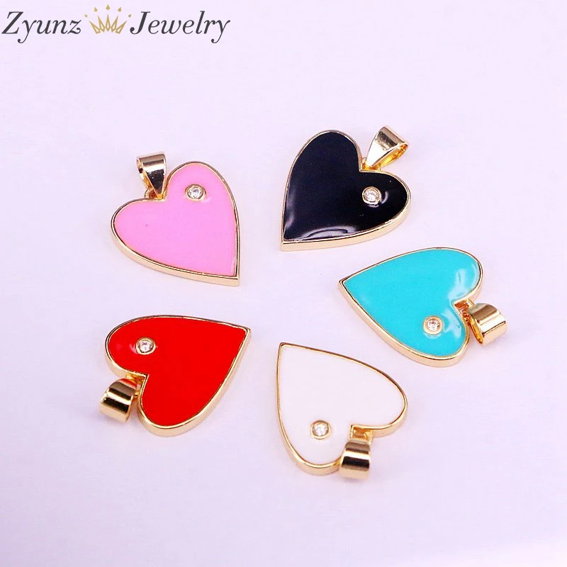 10PCS, Mix color Heart Enamel Pendant Necklace With Chain Necklace