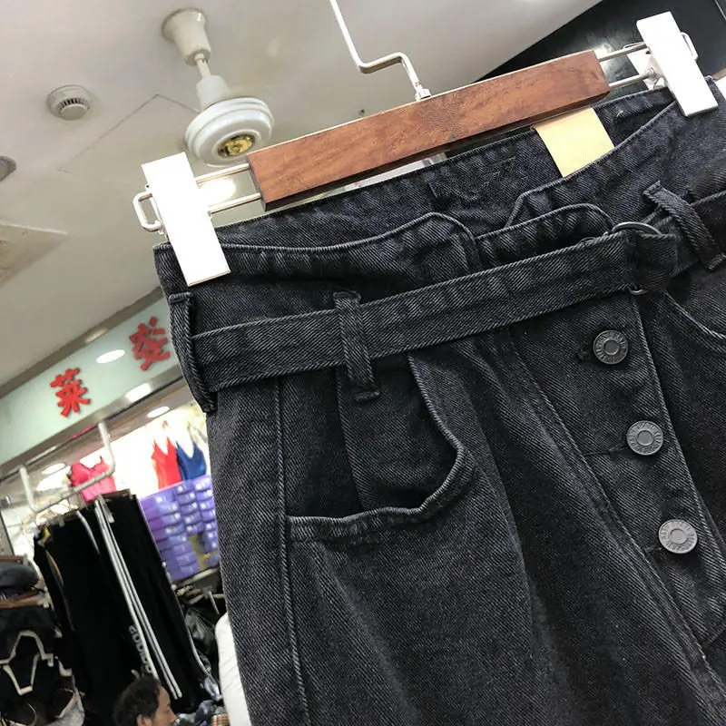 5XL черные джинсы для женщин в стиле бойфренд одежда джинсовые шаровары Высокая талия джинсы женские Стретч уличная одежда свободные джинсы для мам Q2228